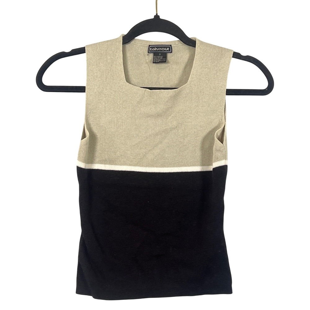 Takeout Y2K Tank Top Black Gray Ribbed Fitted Small Grunge Streetwear Colorblock